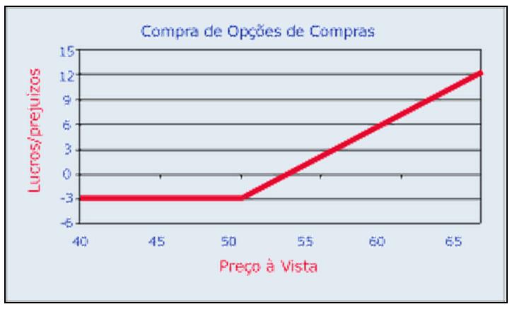Gráfico mostra o resultado da operação com base no preço da ação no dia de vencimento da opção
