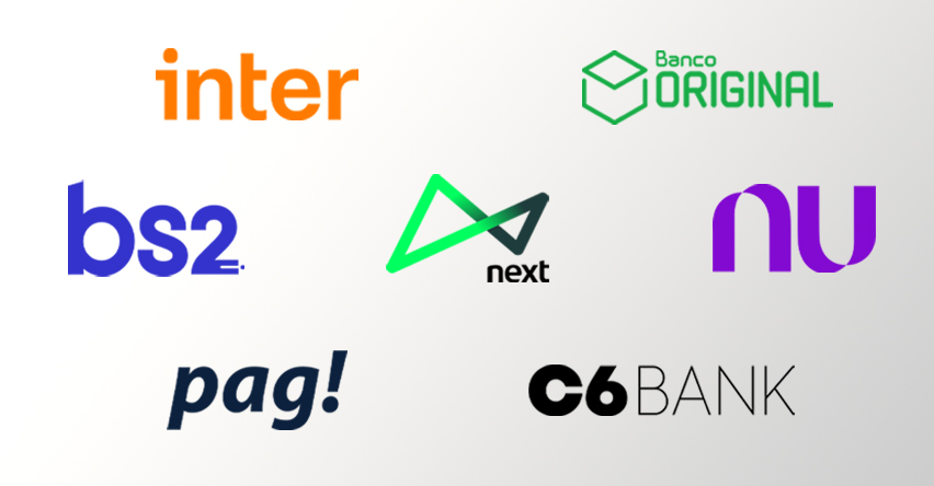 Logos de bancos digitais que terão participação voluntária no open banking